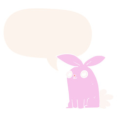 cartoon bunny rabbit and speech bubble in retro style