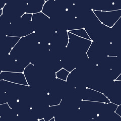 Seamless pattern. Hand painted watercolor star constellations. Starlight Night.