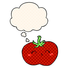 cartoon tomato and thought bubble in comic book style