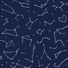 Seamless pattern. Hand painted watercolor star constellations. Starlight Night.