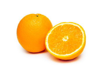 Fresh Ripe and Cut Navel Orange on the iSolated White Background