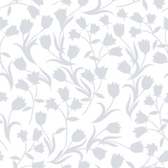 Simple seamless floral pattern. Grey flower onament on white background.