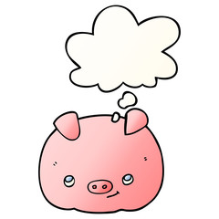 cartoon happy pig and thought bubble in smooth gradient style