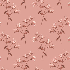 Materiał do szycia Simple seamless floral pattern. Monochrome flower onament on a pink background.