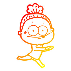 warm gradient line drawing cartoon happy old woman