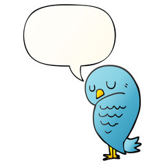 cartoon bird and speech bubble in smooth gradient style