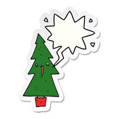 cartoon christmas tree and speech bubble sticker