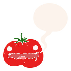 cartoon tomato and speech bubble in retro style