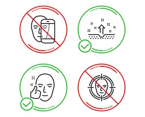 Do or Stop. Clean skin, Face biometrics and Healthy face icons simple set. Cosmetics, Facial recognition, Healthy cosmetics. Select target. Medical set. Line clean skin do icon. Prohibited ban stop
