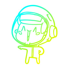 cold gradient line drawing happy cartoon astronaut pointing