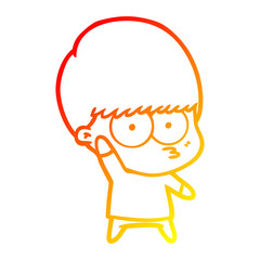 warm gradient line drawing nervous cartoon boy waving