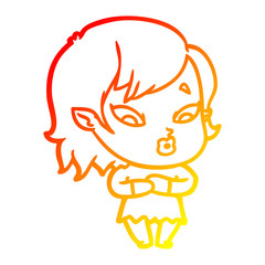 warm gradient line drawing cute cartoon vampire girl