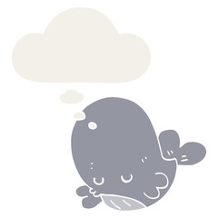 cartoon whale and thought bubble in retro style