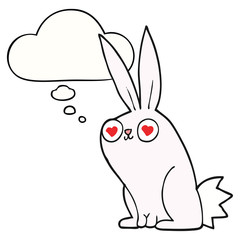 cartoon bunny rabbit in love and thought bubble
