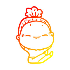 warm gradient line drawing cartoon peaceful old woman