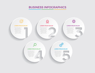 Infographic design vector and marketing icons can be used for workflow layout, diagram, annual report, web design.  Business concept with 5 options, steps or processes. - Vector 