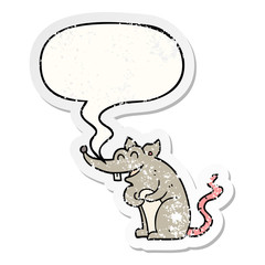 cartoon rat and speech bubble distressed sticker