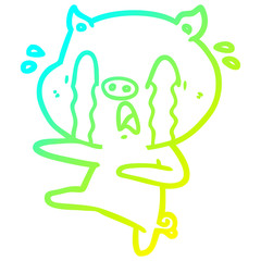 cold gradient line drawing crying pig cartoon