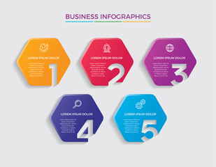 Infographic design vector and marketing icons can be used for workflow layout, diagram, annual report, web design.  Business concept with 5 options, steps or processes. - Vector 