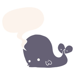 cartoon whale and speech bubble in retro style