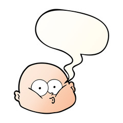 cartoon curious bald man and speech bubble in smooth gradient style