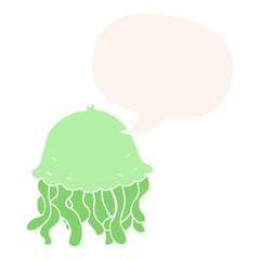 cartoon jellyfish and speech bubble in retro style