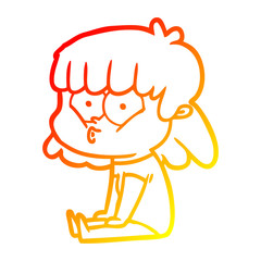 warm gradient line drawing cartoon whistling girl