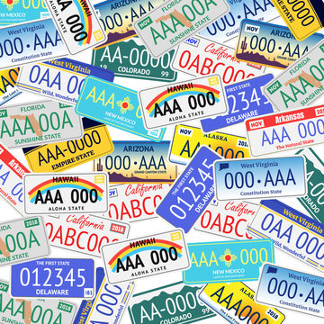 Vehicle Registration Plates Seamless Pattern Background. Vector