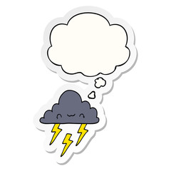 cartoon storm cloud and thought bubble as a printed sticker