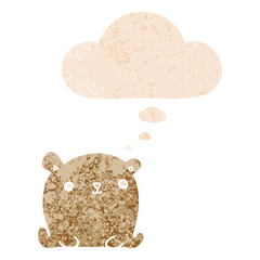 cute cartoon bear and thought bubble in retro textured style
