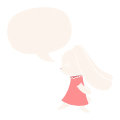cute cartoon rabbit and speech bubble in retro style