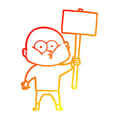 warm gradient line drawing cartoon bald man staring