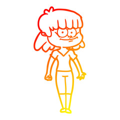 warm gradient line drawing cartoon smiling woman