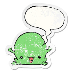 cartoon frog and speech bubble distressed sticker