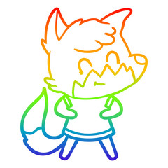 rainbow gradient line drawing cartoon happy fox