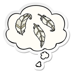 cartoon feathers and thought bubble as a printed sticker