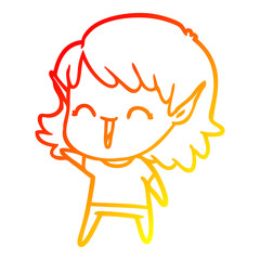 warm gradient line drawing cartoon elf girl