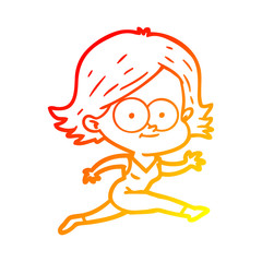 warm gradient line drawing happy cartoon girl