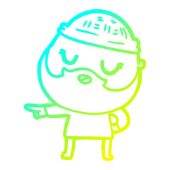 cold gradient line drawing cute cartoon man with beard