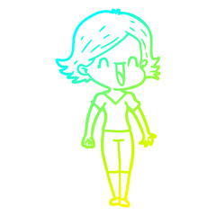 Fototapeta premium cold gradient line drawing cartoon happy woman