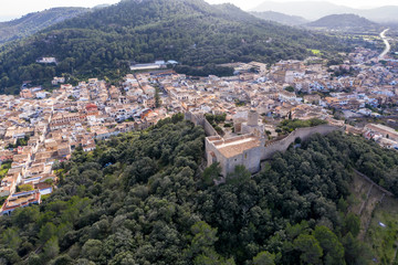 Fototapeta na wymiar Aerial view, Castell de Capdepera, in the village of Capdepera, Mallorca, Balearic Islands, Spain