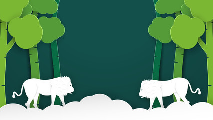 Wildlife animals with manipulation concept. Minimalism deign in paper cut and craft style. Art digitalcraft for world environment day.