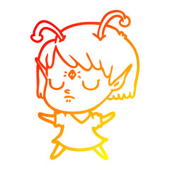 warm gradient line drawing cartoon alien girl