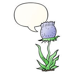 cartoon wild flower and speech bubble in smooth gradient style