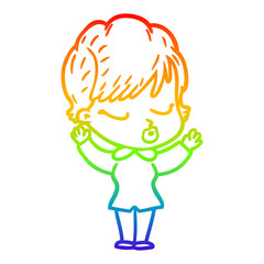 rainbow gradient line drawing cartoon woman with eyes shut