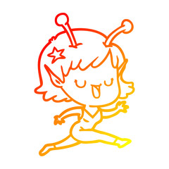 warm gradient line drawing happy alien girl cartoon laughing
