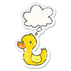 Obraz premium cartoon duck and thought bubble as a distressed worn sticker