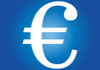 Símbolo blanco del euro sobre fondo azul.