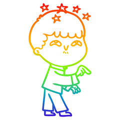 rainbow gradient line drawing cartoon amazed boy