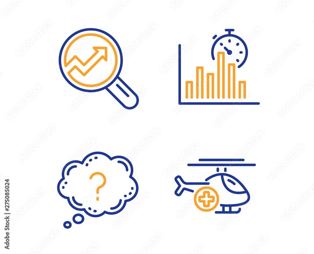 Aufkleber analytics, question mark and report timer icons simple set. medical helicopter sign. audit analysis,